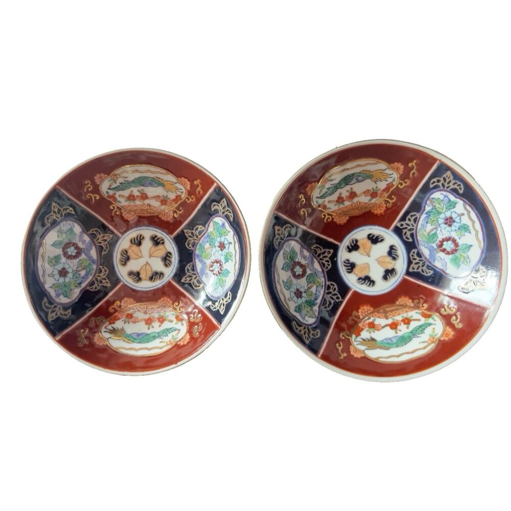 PAIR Ritz Carlton Imari Style Porcelain Dish Hand Painted China Decor 5.5"D Asia